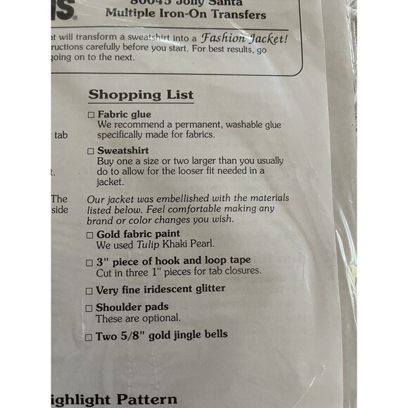 Dimensions Jolly Santa 80045 Iron-On Transfer Fashion Jacket Kit 1992 New Vtg - Picture 5 of 7